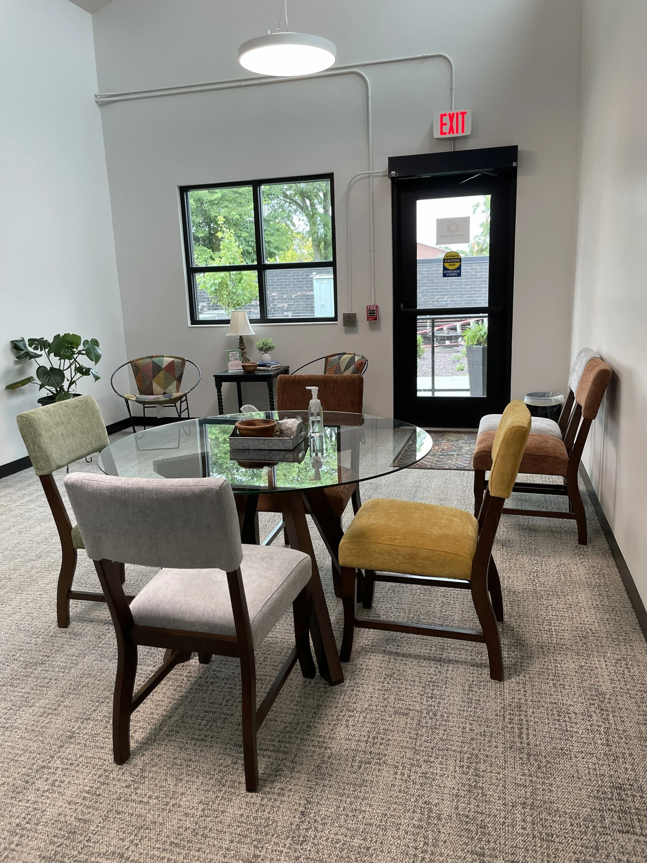 Warm seating area at the Truth in Love Counseling office